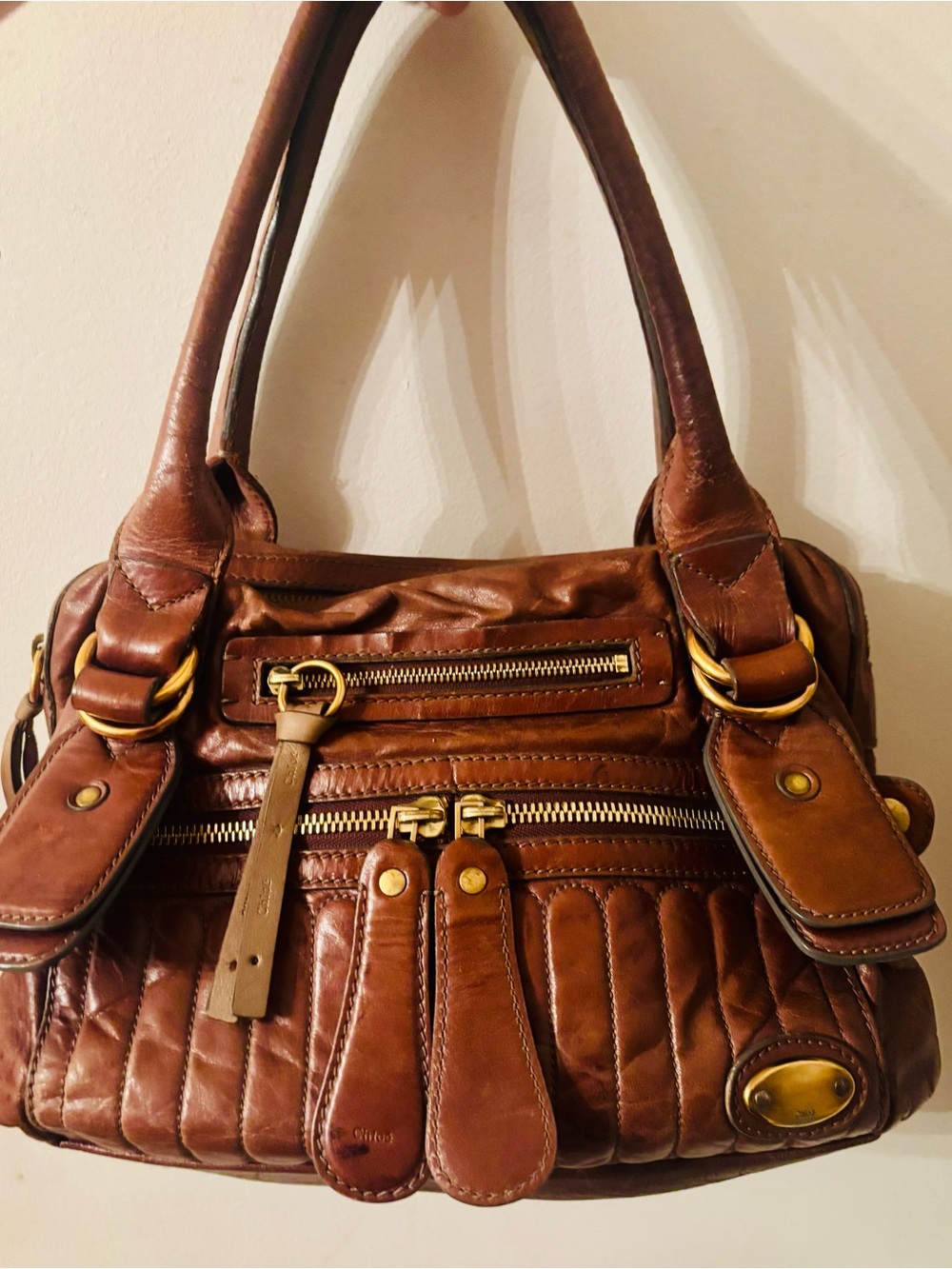 Chloe Bay Bag in Caramel Brown Leather with Gold Hardware